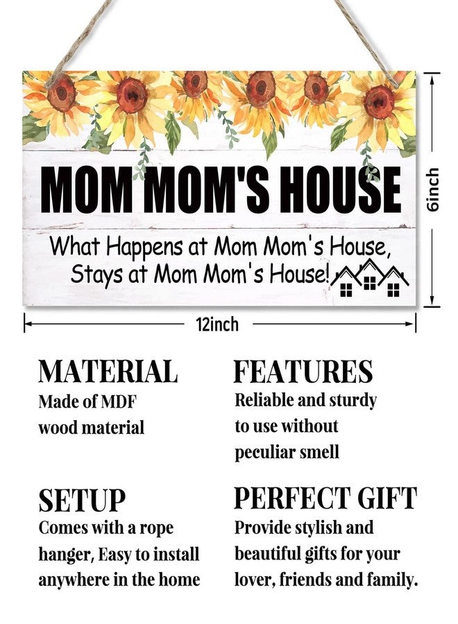 EDCTO Vintage Style Sign, Mom Mom's House What Happens at Mom Mom's House, Hanging Wood Signs Home Decorative, Rustic Farmhouse Wooden Decor, Printed Wood Wall Art Sign, Gift for Grandma 12x6 in - Image 3